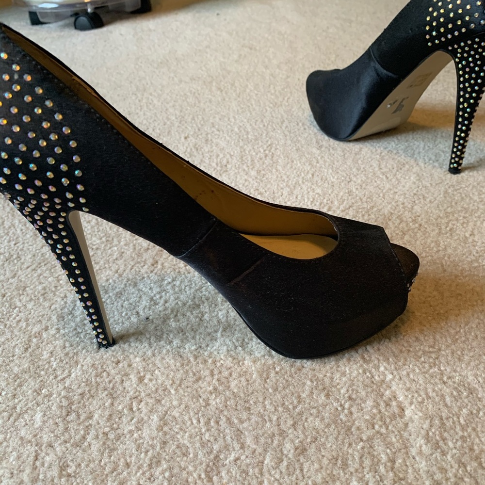 Also Satin Sparkle Peep Toe Heels Pumps